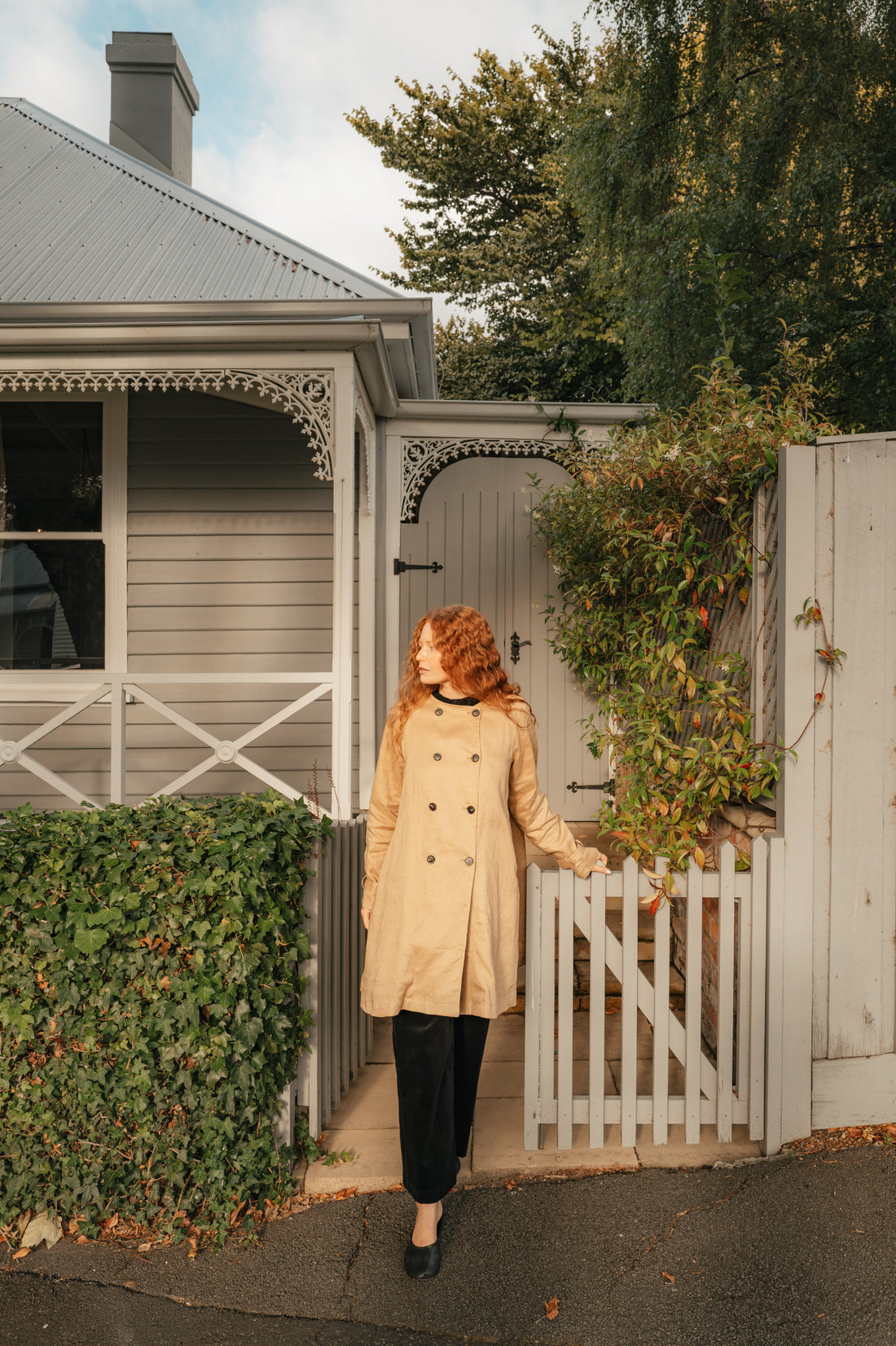 Montaigne French Linen Collarless Peacoat Camel8