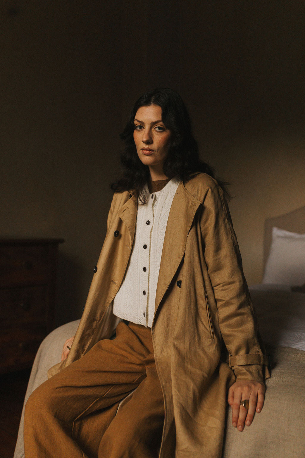 Montaigne French Linen Collarless Peacoat Camel9
