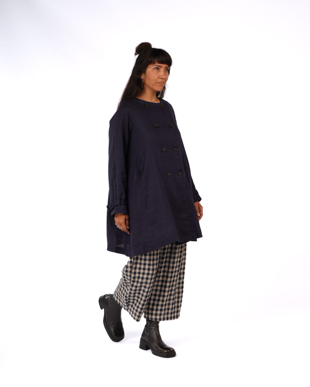Montaigne French Linen Collarless Peacoat Navy