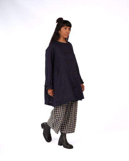 Montaigne French Linen Collarless Peacoat Navy