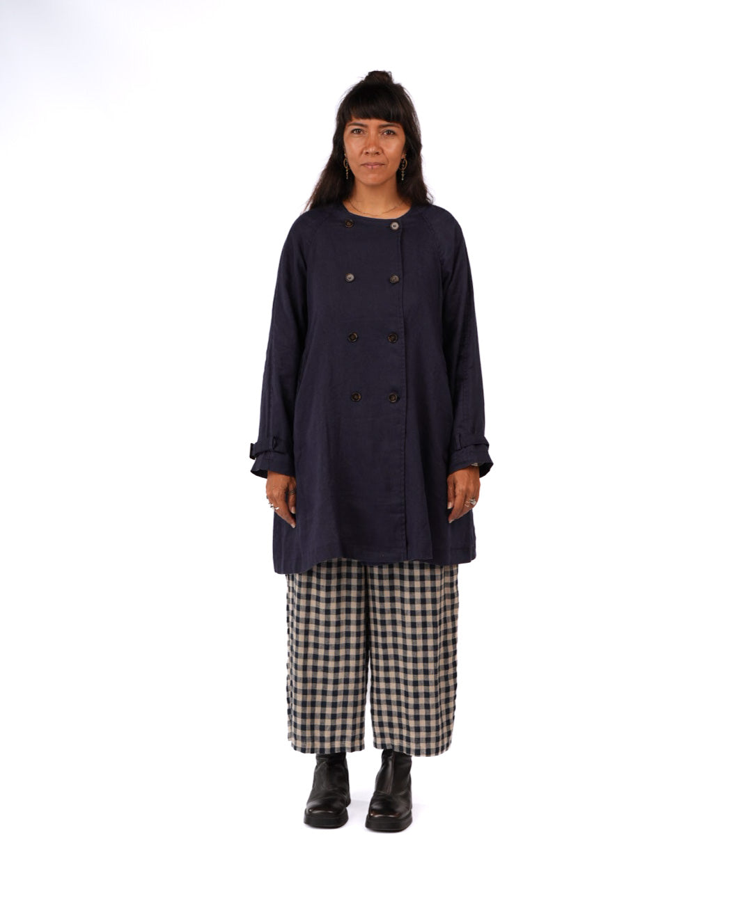 Montaigne French Linen Collarless Peacoat Navy