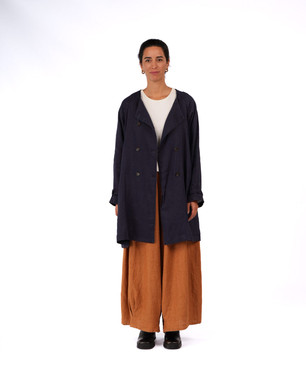 Montaigne French Linen Collarless Peacoat Navy