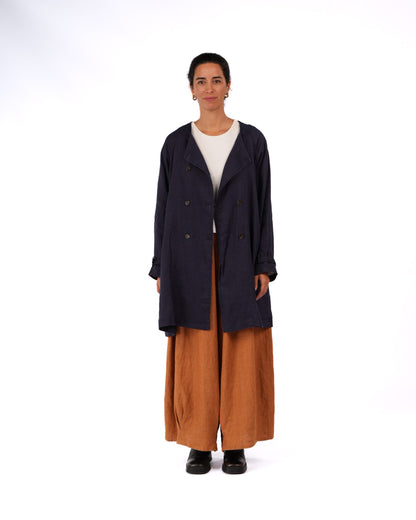 Montaigne French Linen Collarless Peacoat Navy