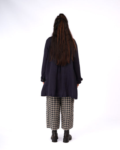 Montaigne French Linen Collarless Peacoat Navy