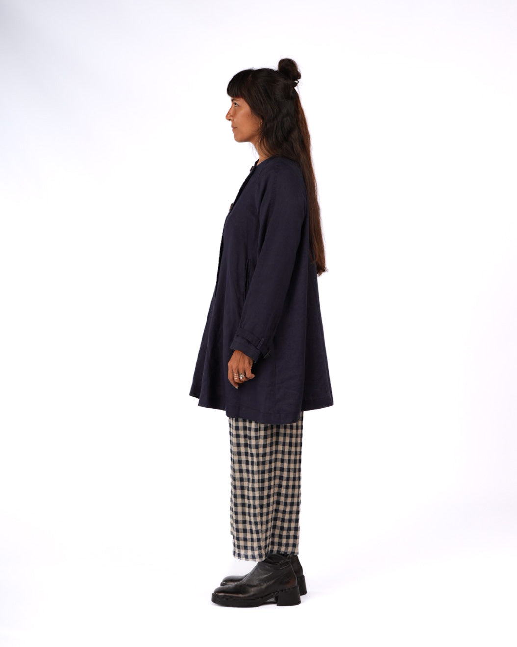 Montaigne French Linen Collarless Peacoat Navy