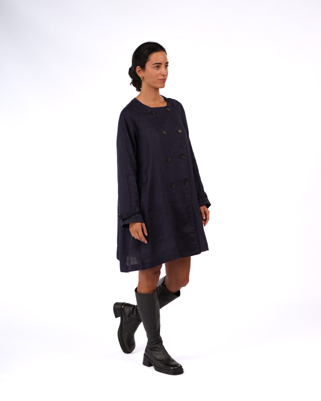 Montaigne French Linen Collarless Peacoat Navy