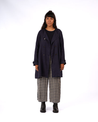 Montaigne French Linen Collarless Peacoat Navy