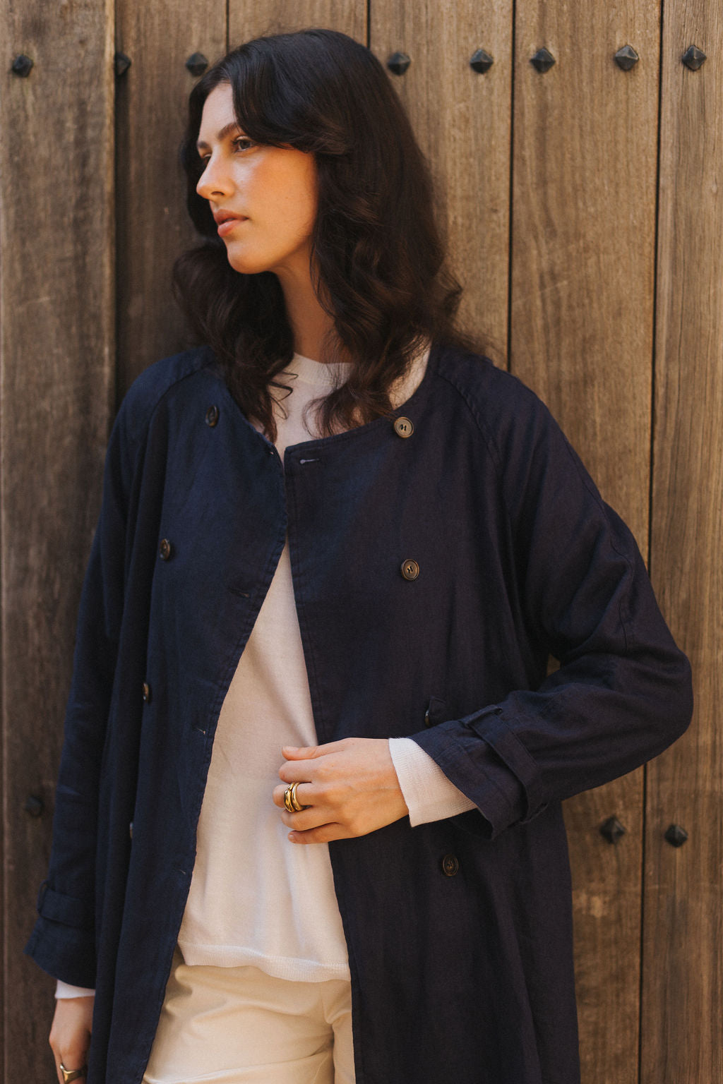 Montaigne French Linen Collarless Peacoat Navy11