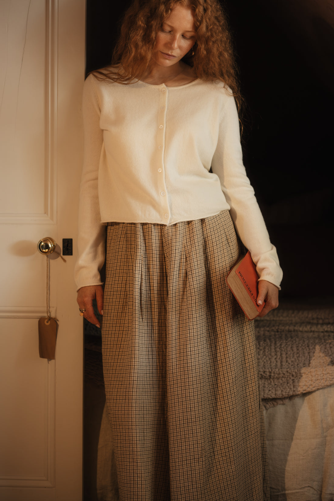 Montaigne French Linen Culottes in Beige/Brown Check