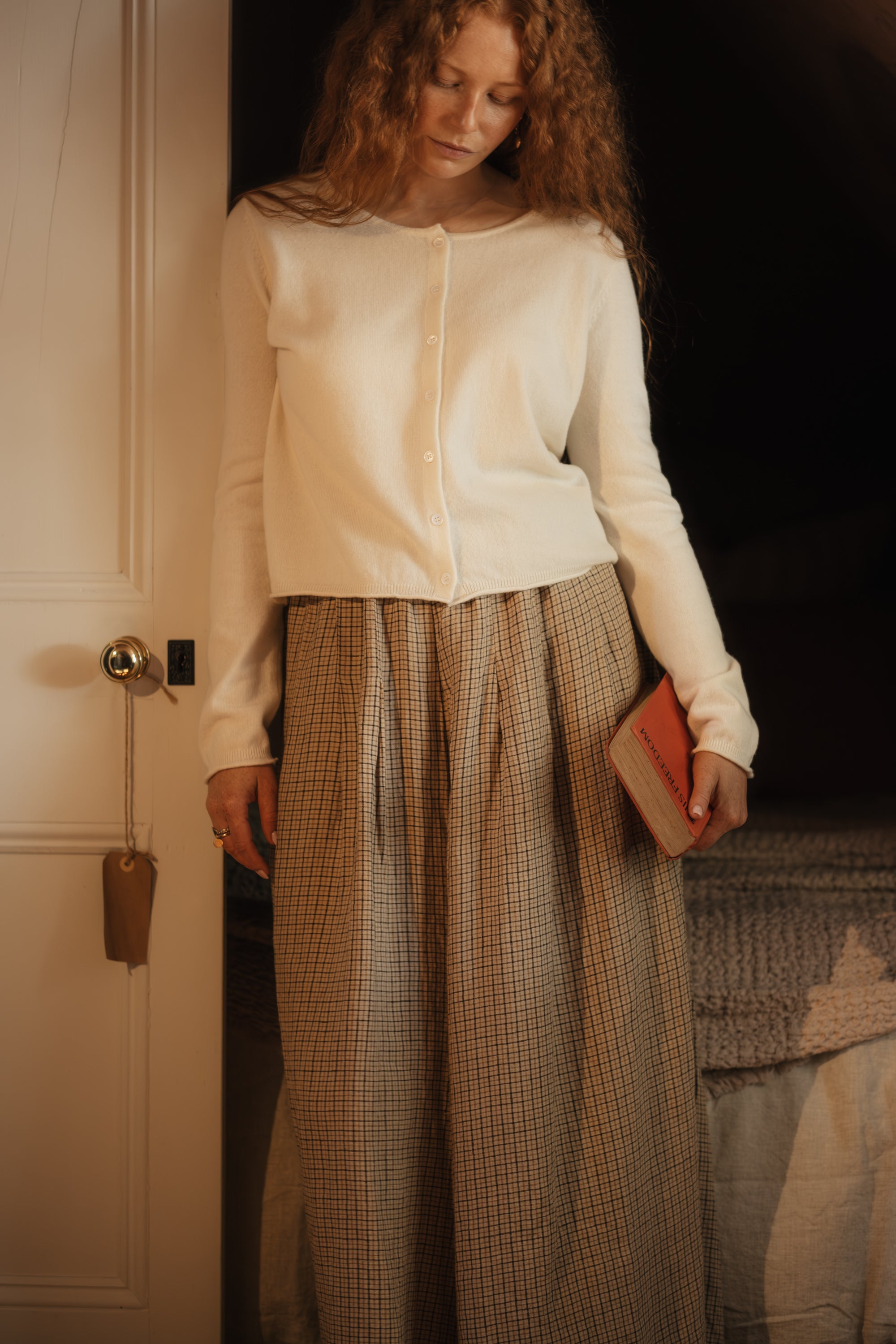 Montaigne French Linen Culottes in Beige/Brown Check