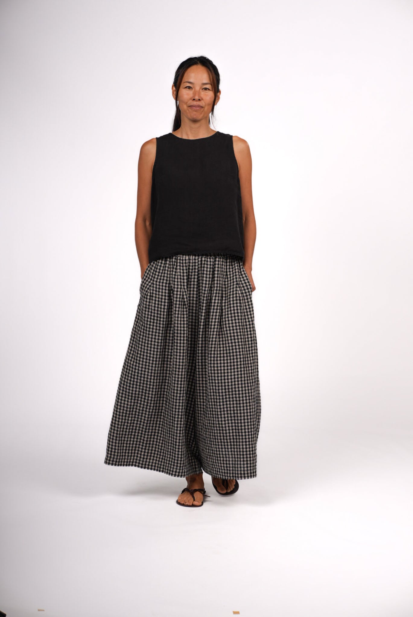 Montaigne French Linen Culottes In Black Gingham6