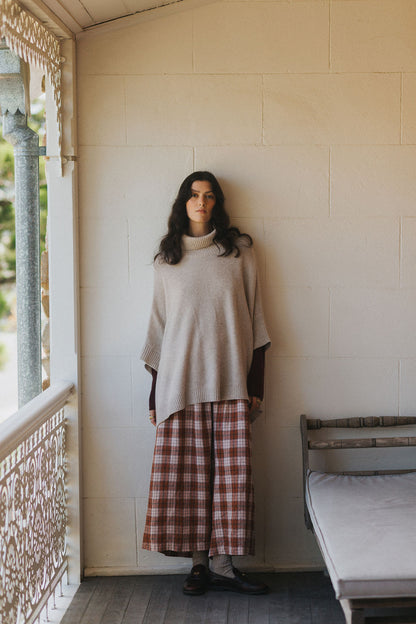Montaigne French Linen Culottes in Clay Check2