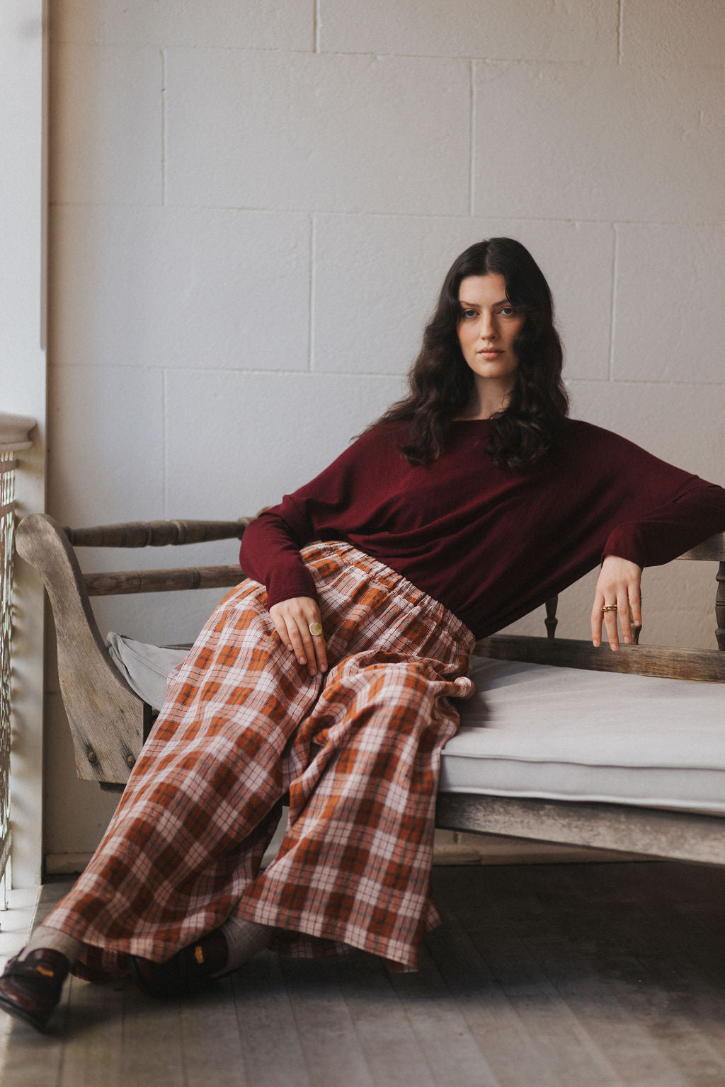 Montaigne French Linen Culottes in Clay Check3