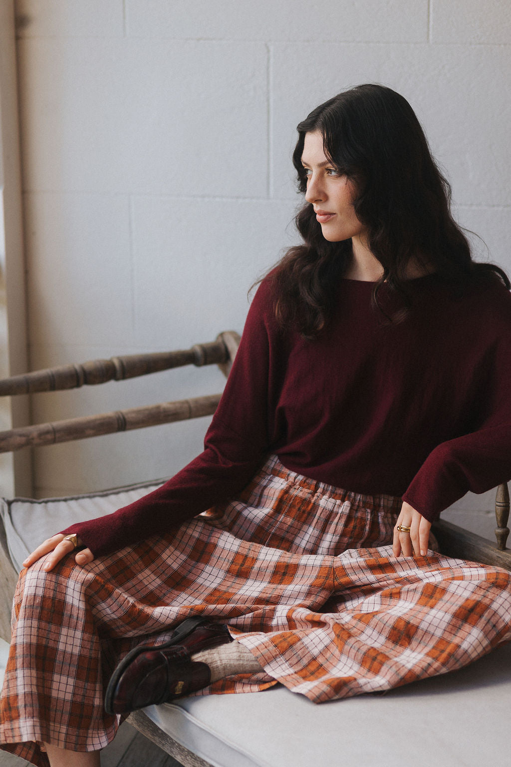 Montaigne French Linen Culottes in Clay Check4