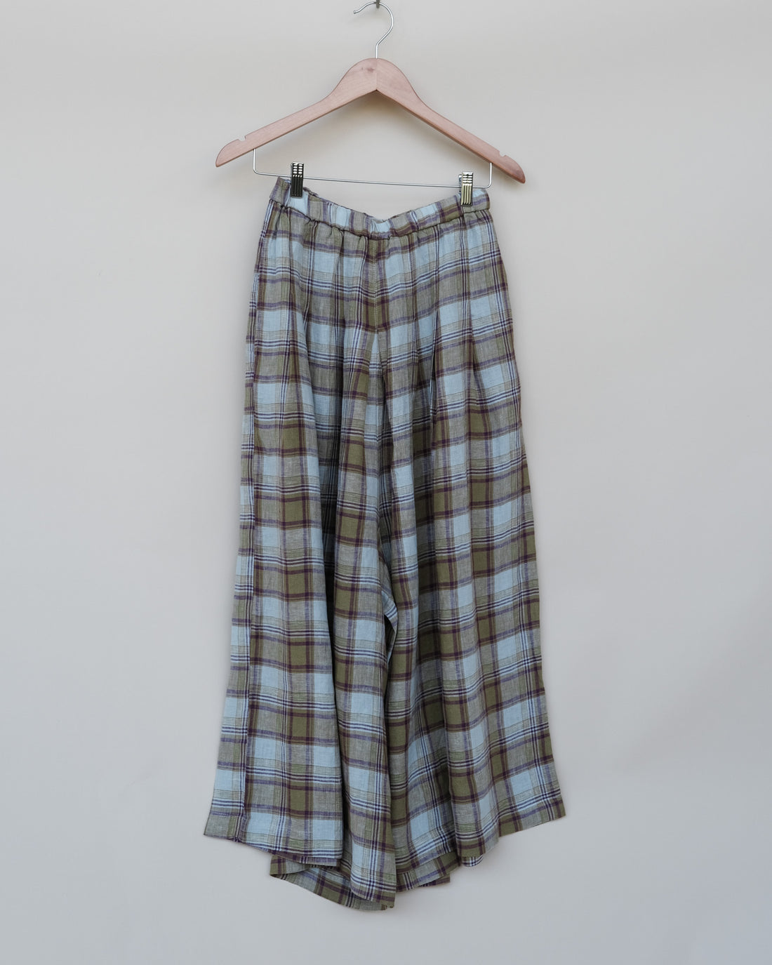 Montaigne Paris French Linen Culottes in Pistachio Check