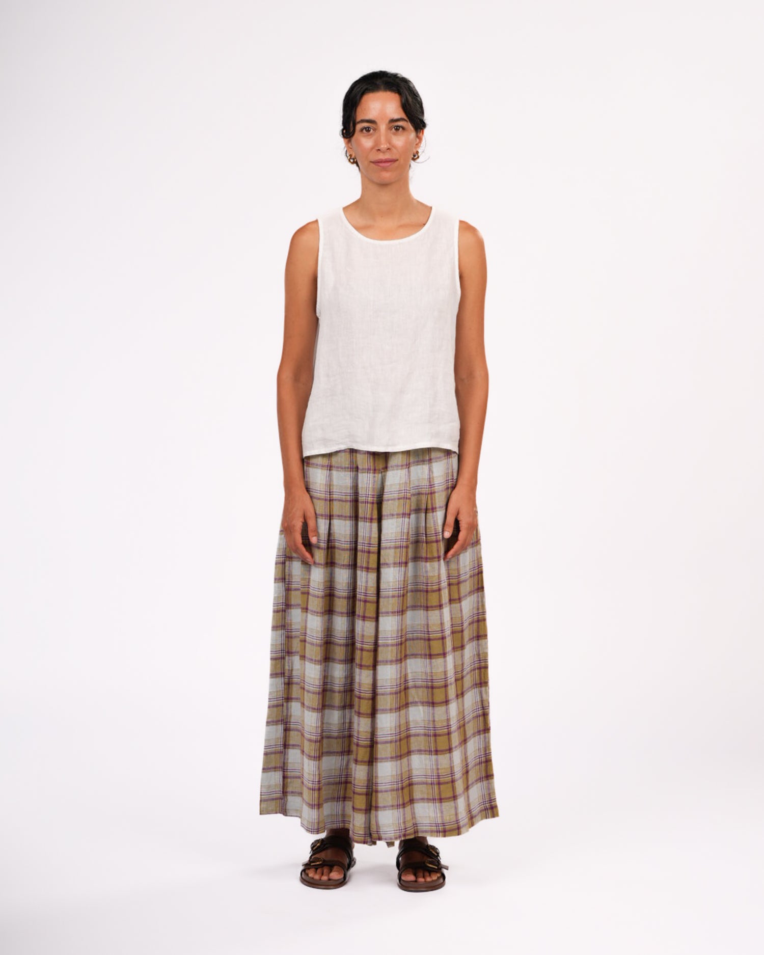 Montaigne French Linen Culottes in Pistachio Check1