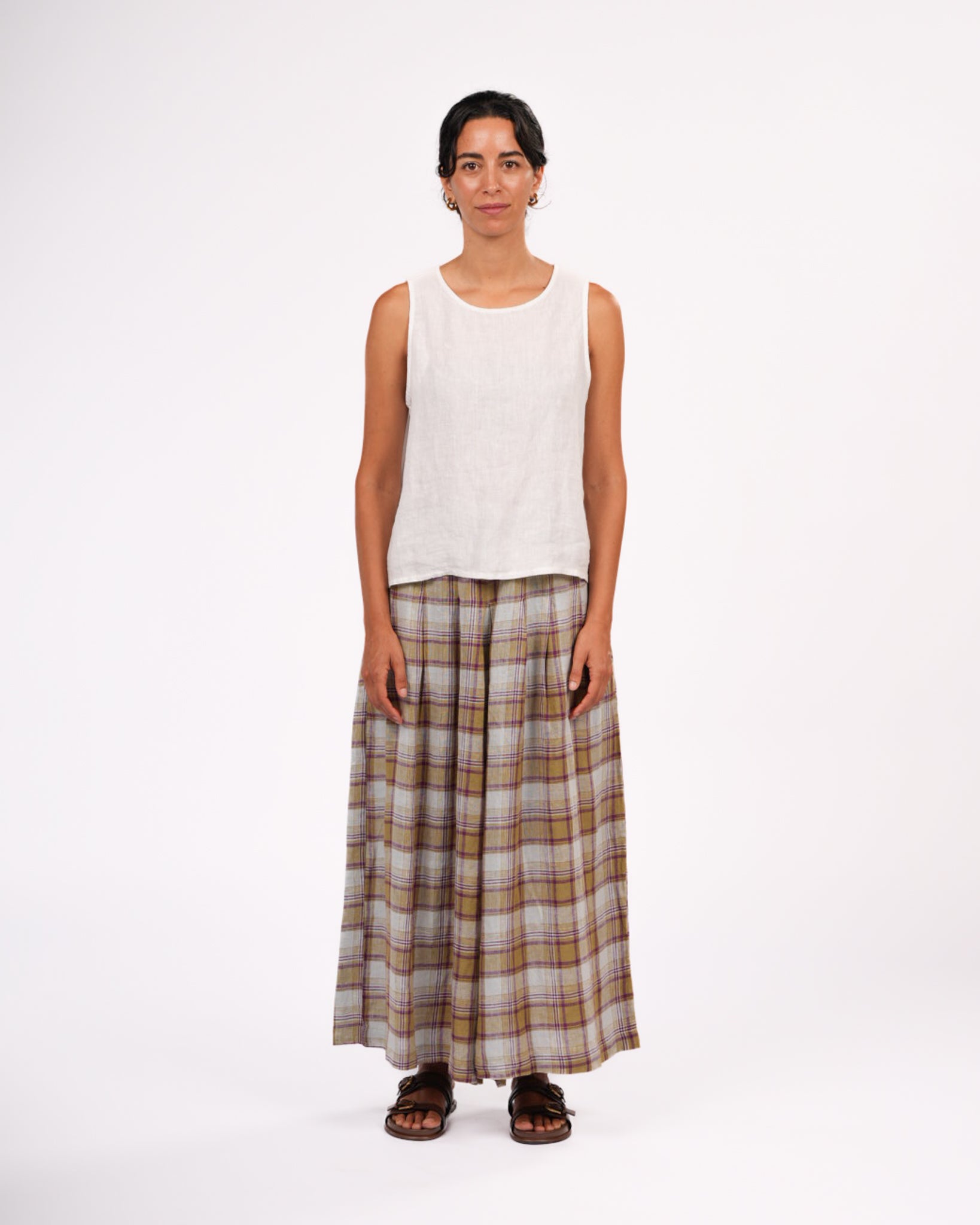 Montaigne French Linen Culottes in Pistachio Check1