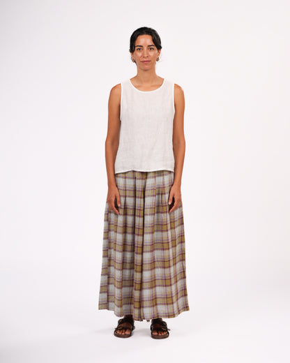 Montaigne French Linen Culottes in Pistachio Check1