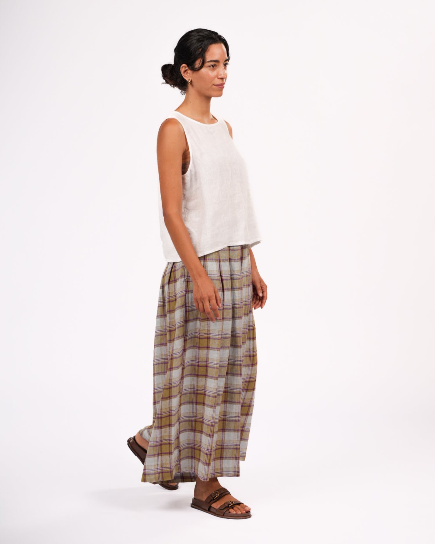 Montaigne French Linen Culottes in Pistachio Check2