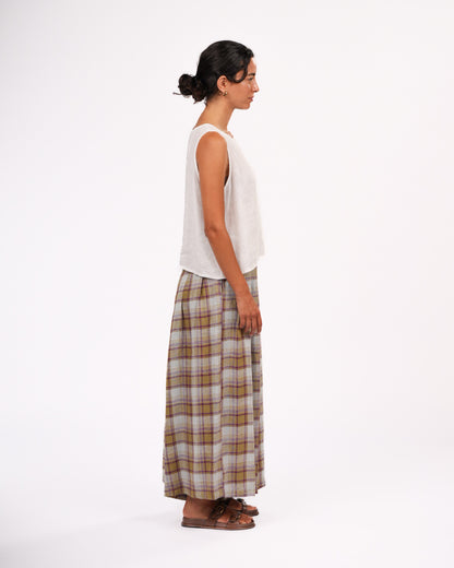 Montaigne French Linen Culottes in Pistachio Check3