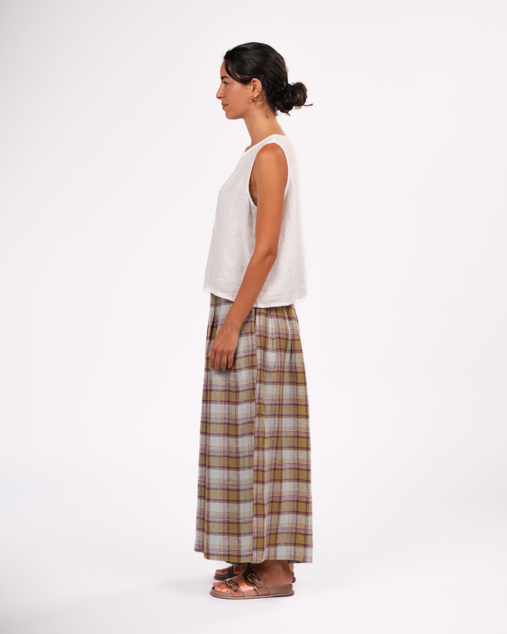Montaigne French Linen Culottes in Pistachio Check5