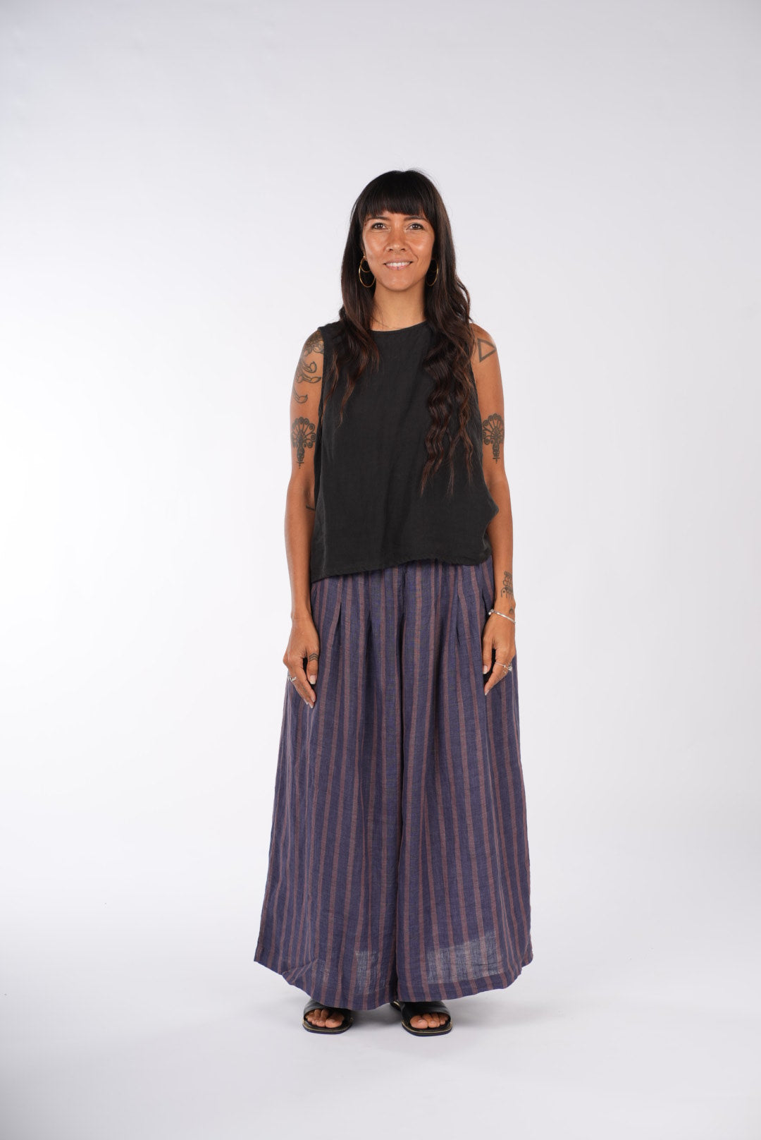 Montaigne French Linen Culottes In Stripe Blue/Beige