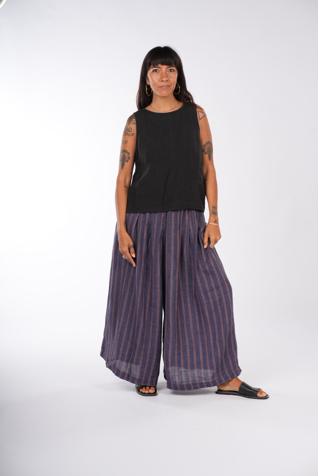 Montaigne French Linen Culottes In Stripe Blue/Beige1