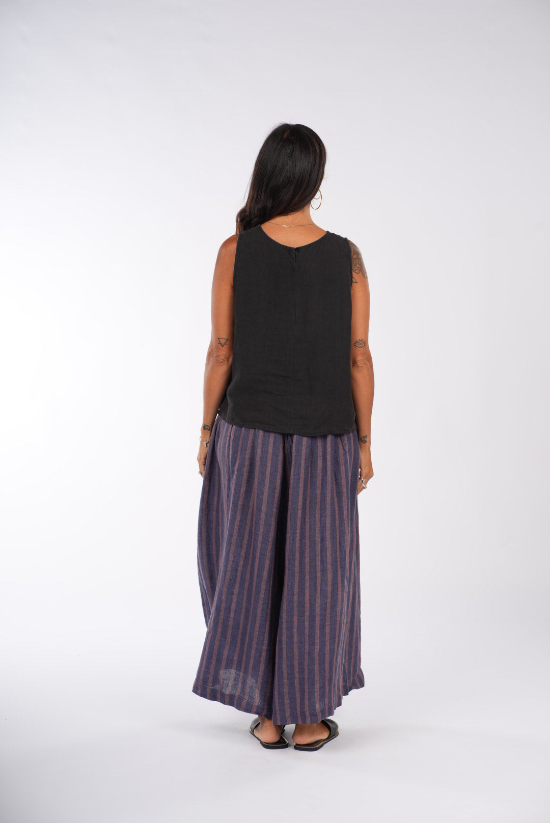 Montaigne French Linen Culottes In Stripe Blue/Beige2