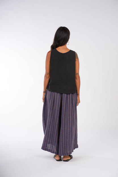 Montaigne French Linen Culottes In Stripe Blue/Beige2