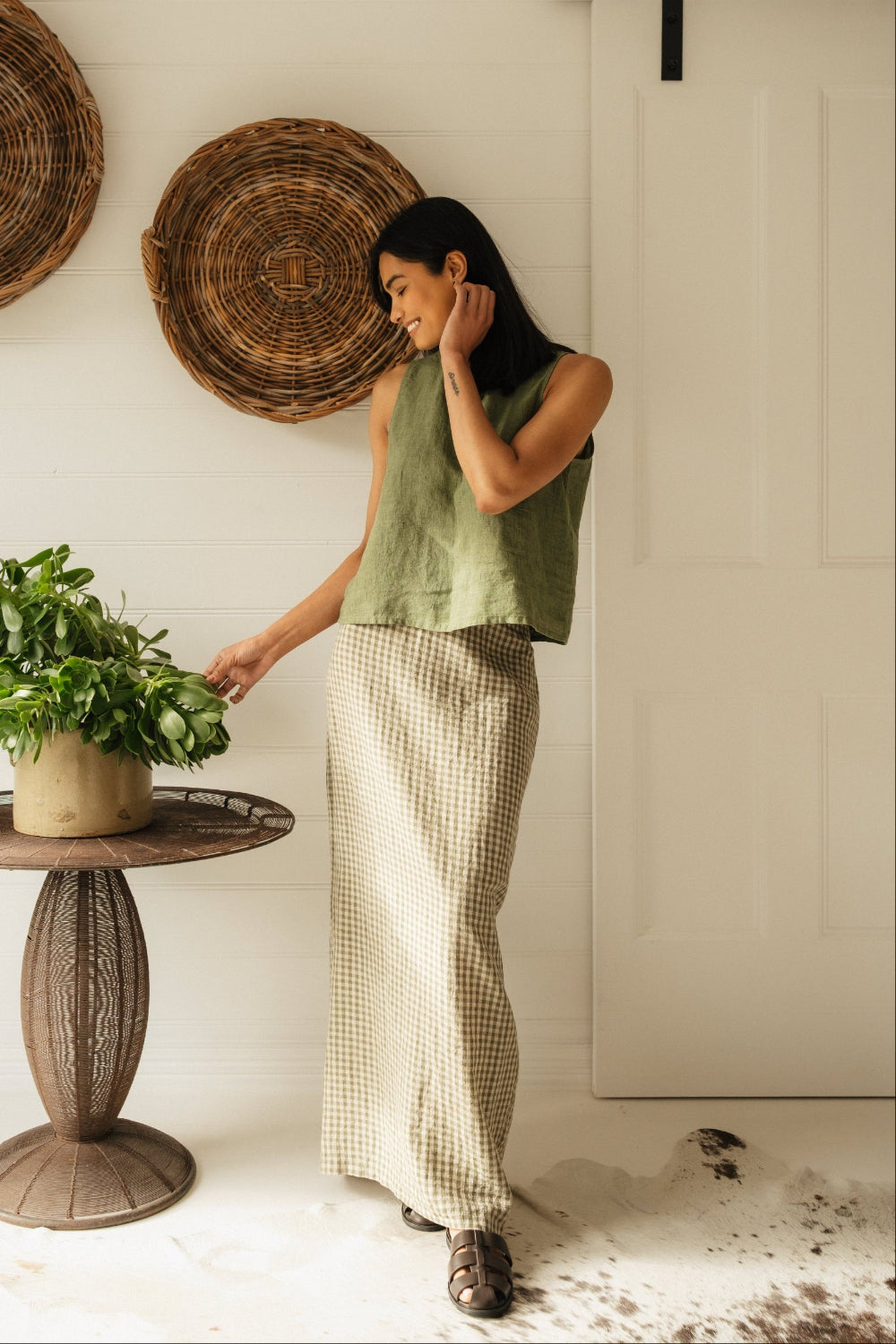 Montaigne French Linen Green Gingham Skirt