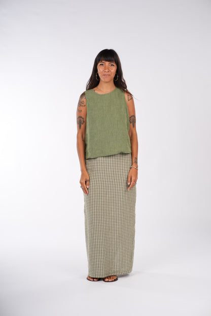 Montaigne French Linen Green Gingham Skirt2