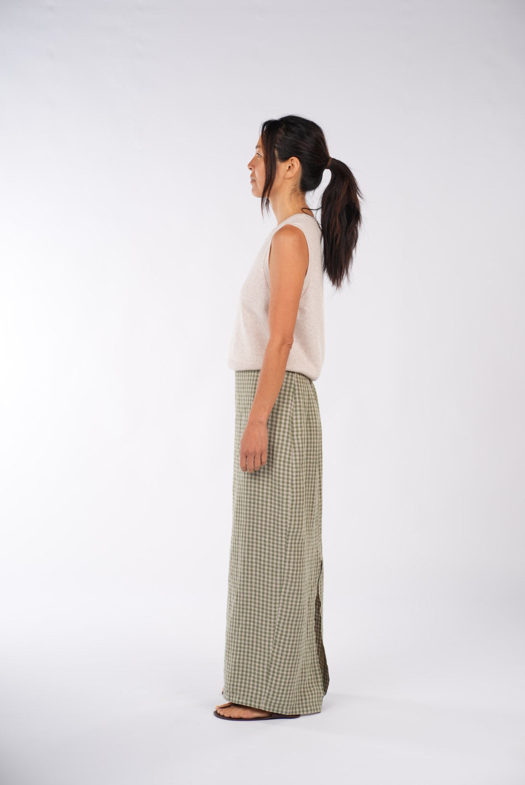 Montaigne French Linen Green Gingham Skirt4