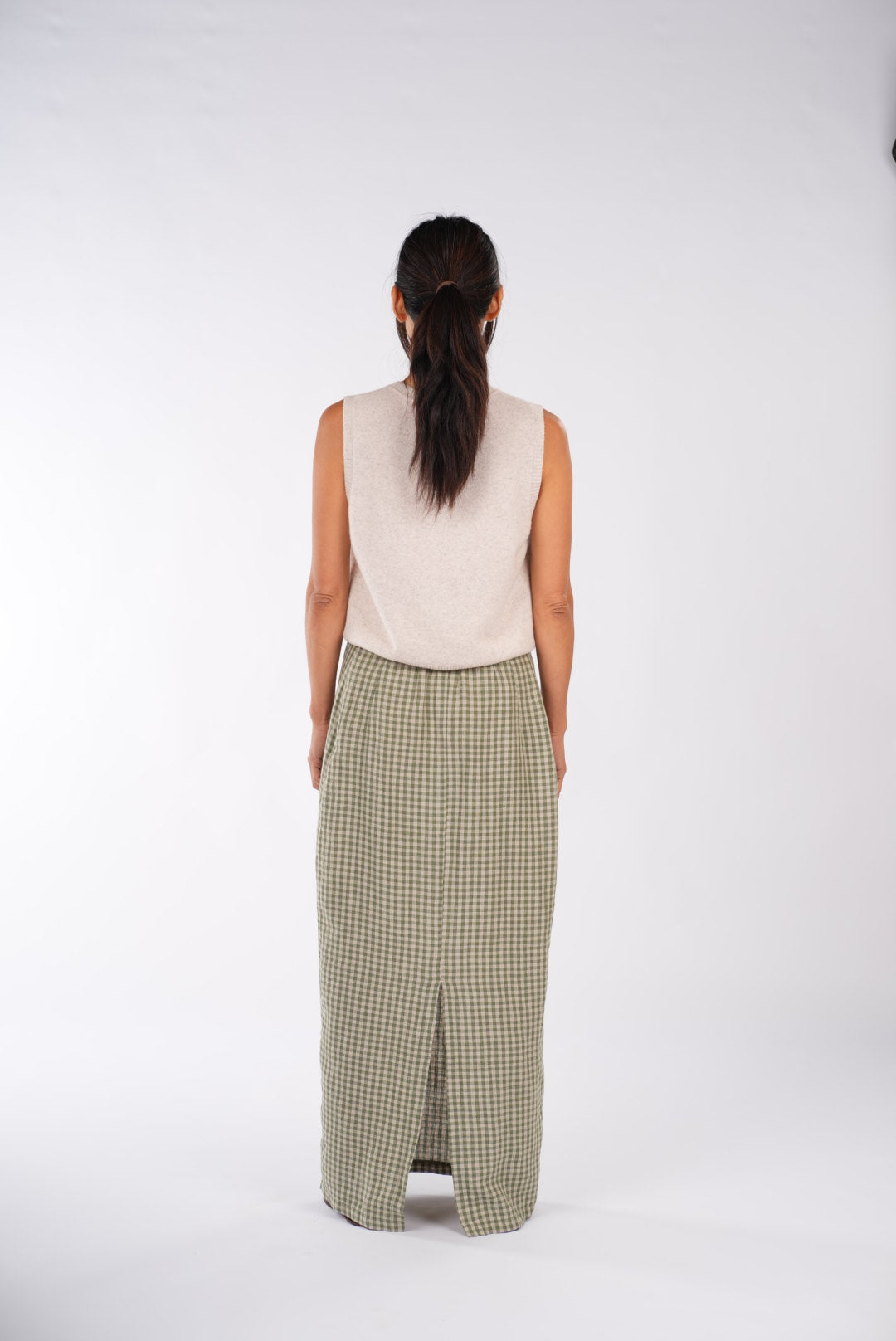 Montaigne French Linen Green Gingham Skirt5