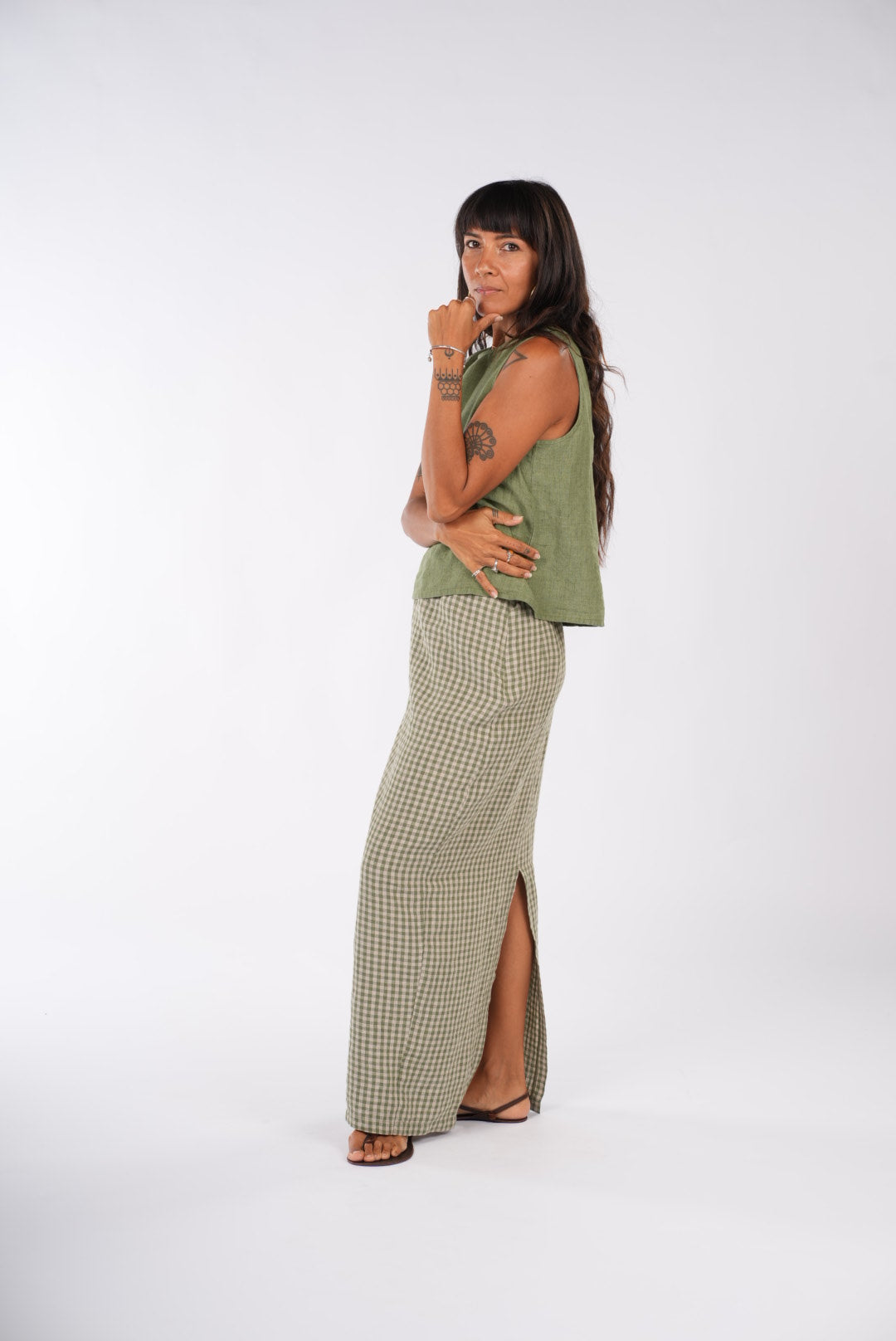Montaigne French Linen Green Gingham Skirt6