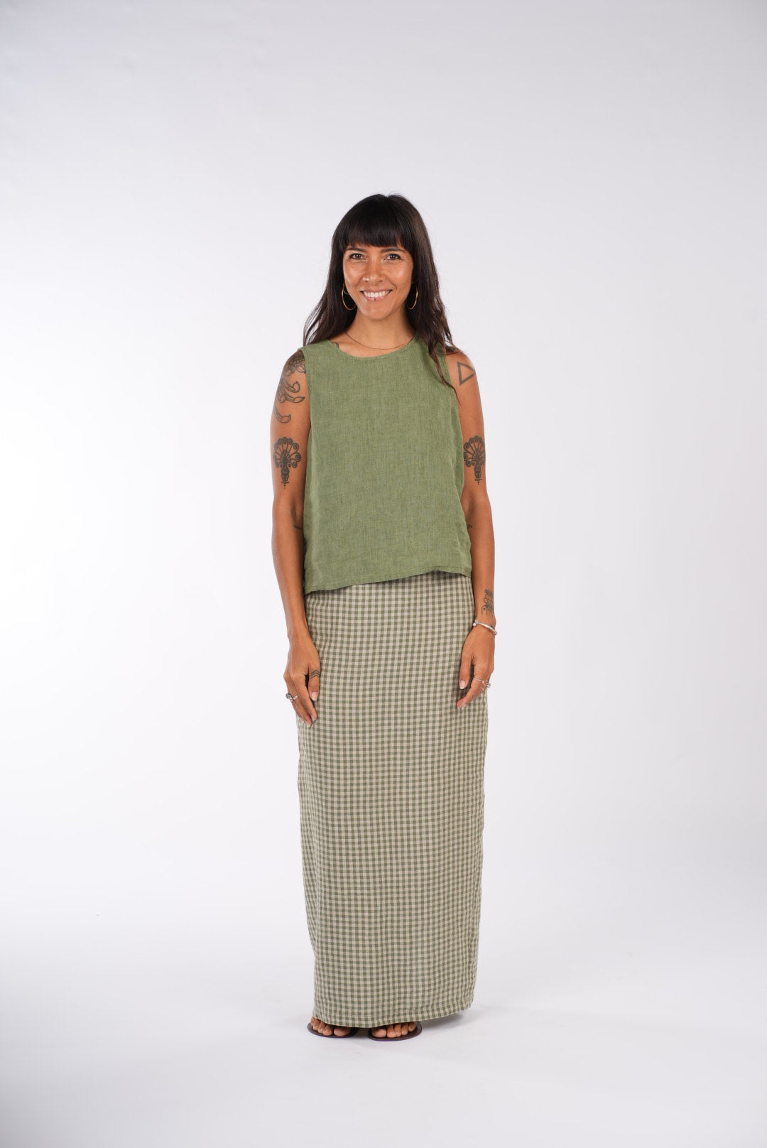 Montaigne French Linen Green Gingham Skirt7