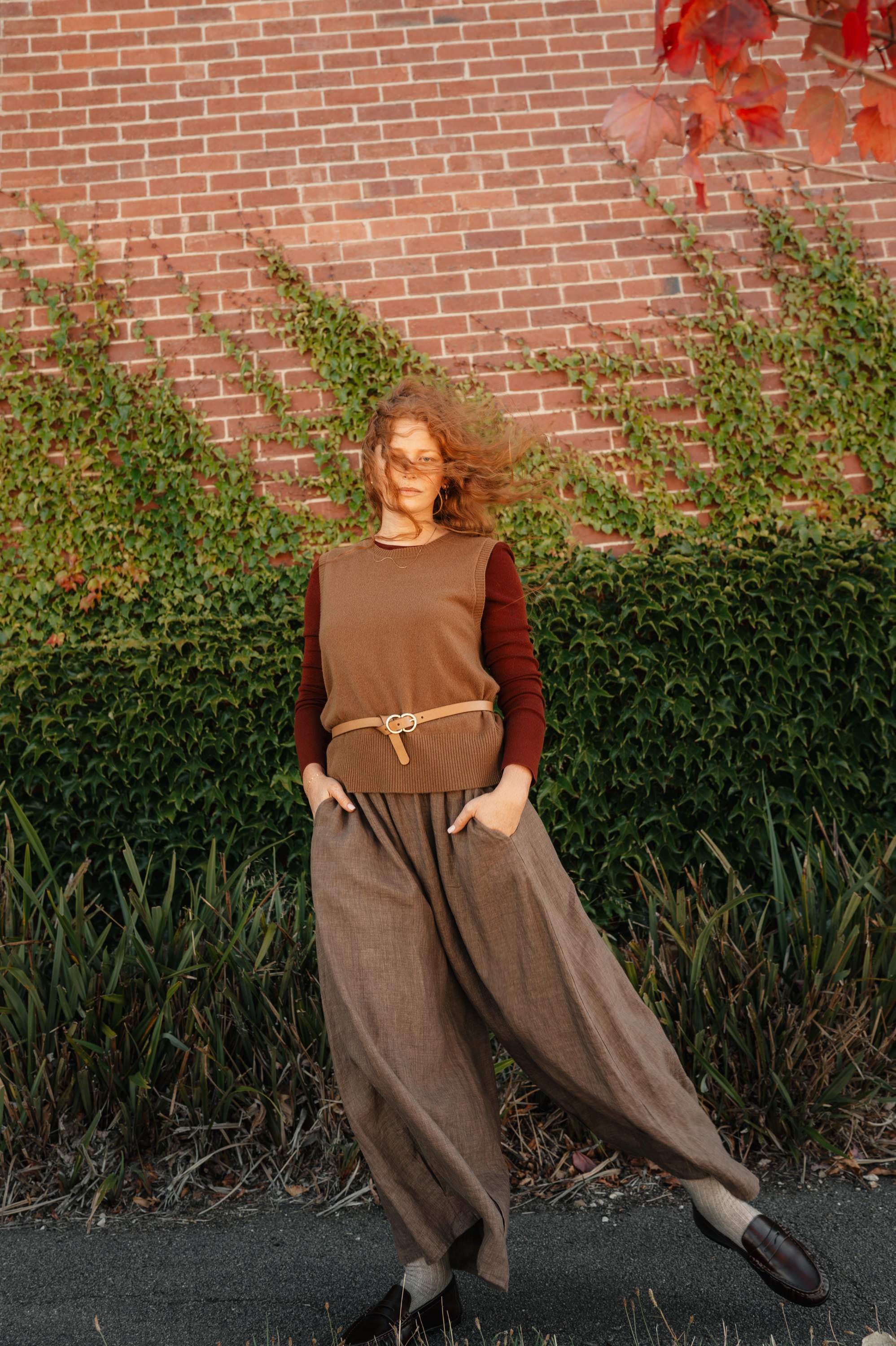 Montaigne French Linen Pants Drawstring Brown