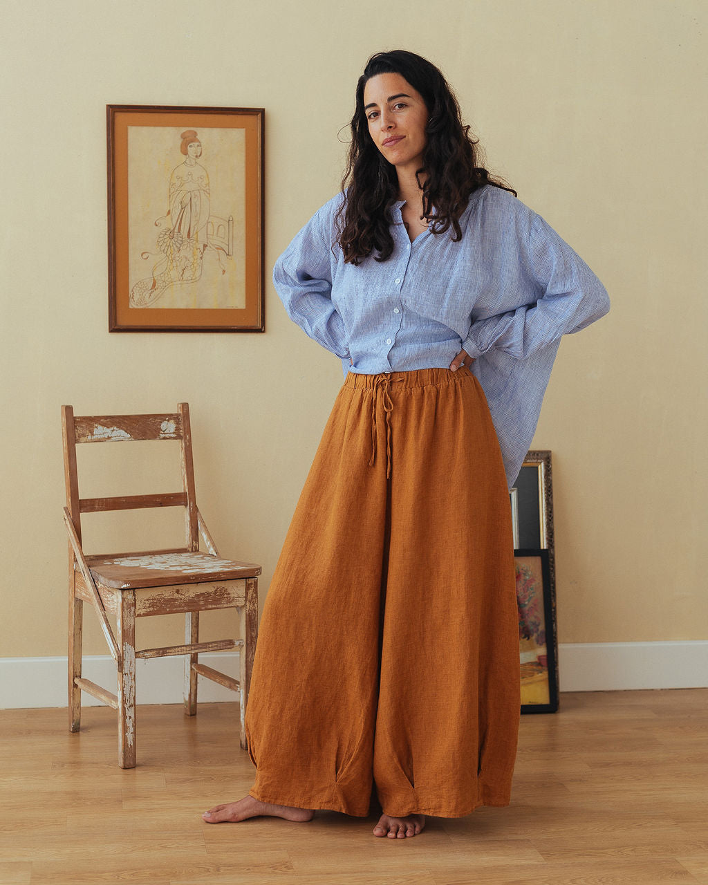 Eadie French Linen Pants with Drawstring