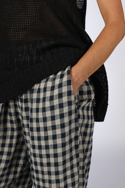 Montaigne French Linen Pants In Navy Check7