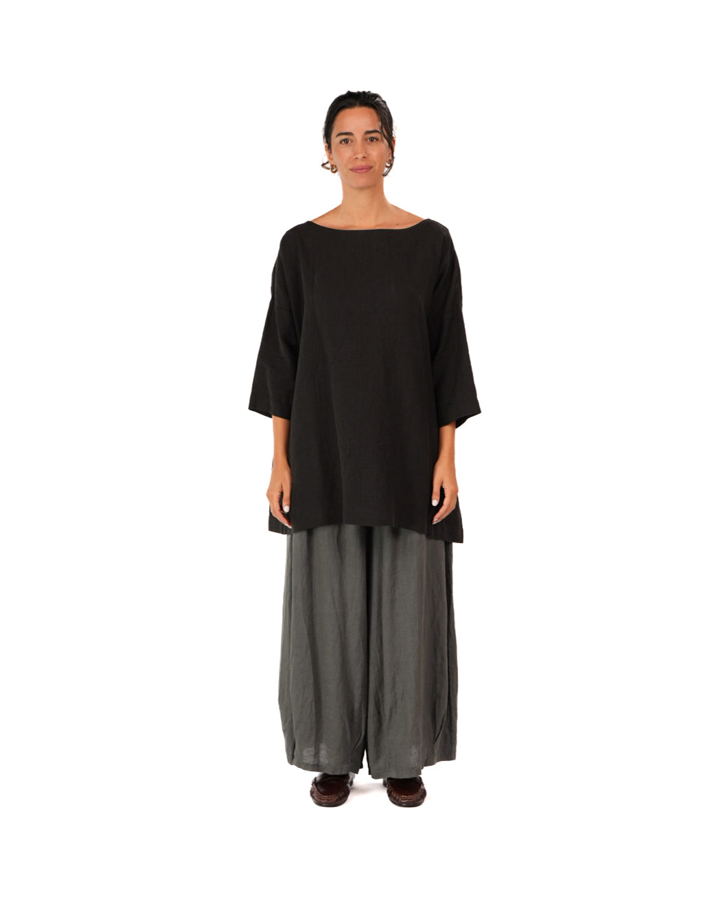 Montaigne French Linen Tunic Top Black