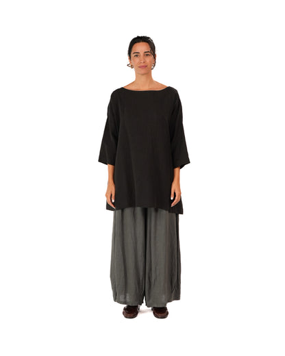Montaigne French Linen Tunic Top Black