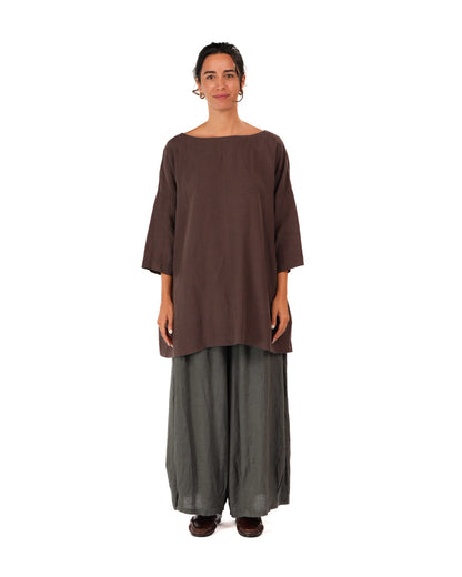 Montaigne French Linen Tunic Top Rich Brown