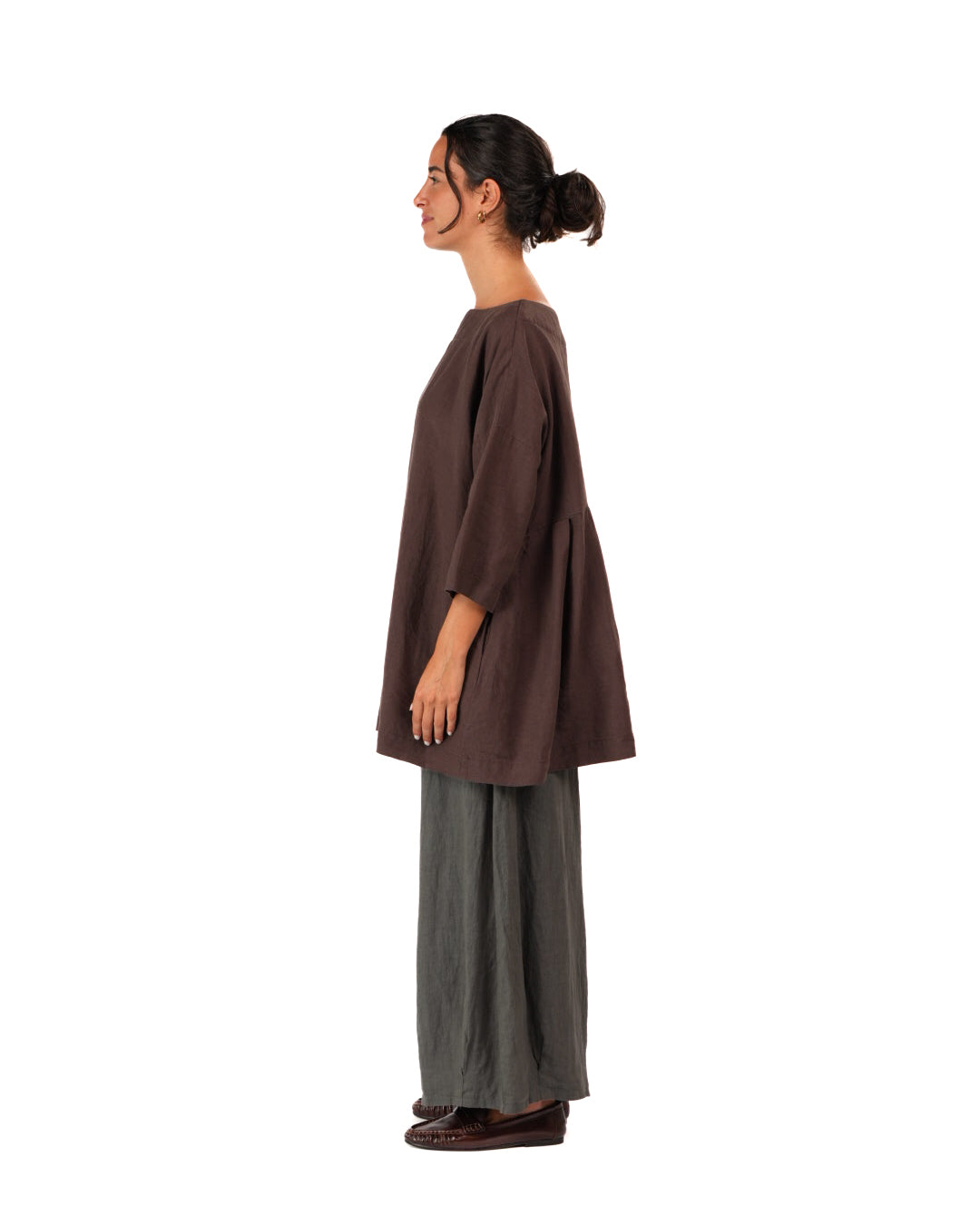 Montaigne French Linen Tunic Top Rich Brown1