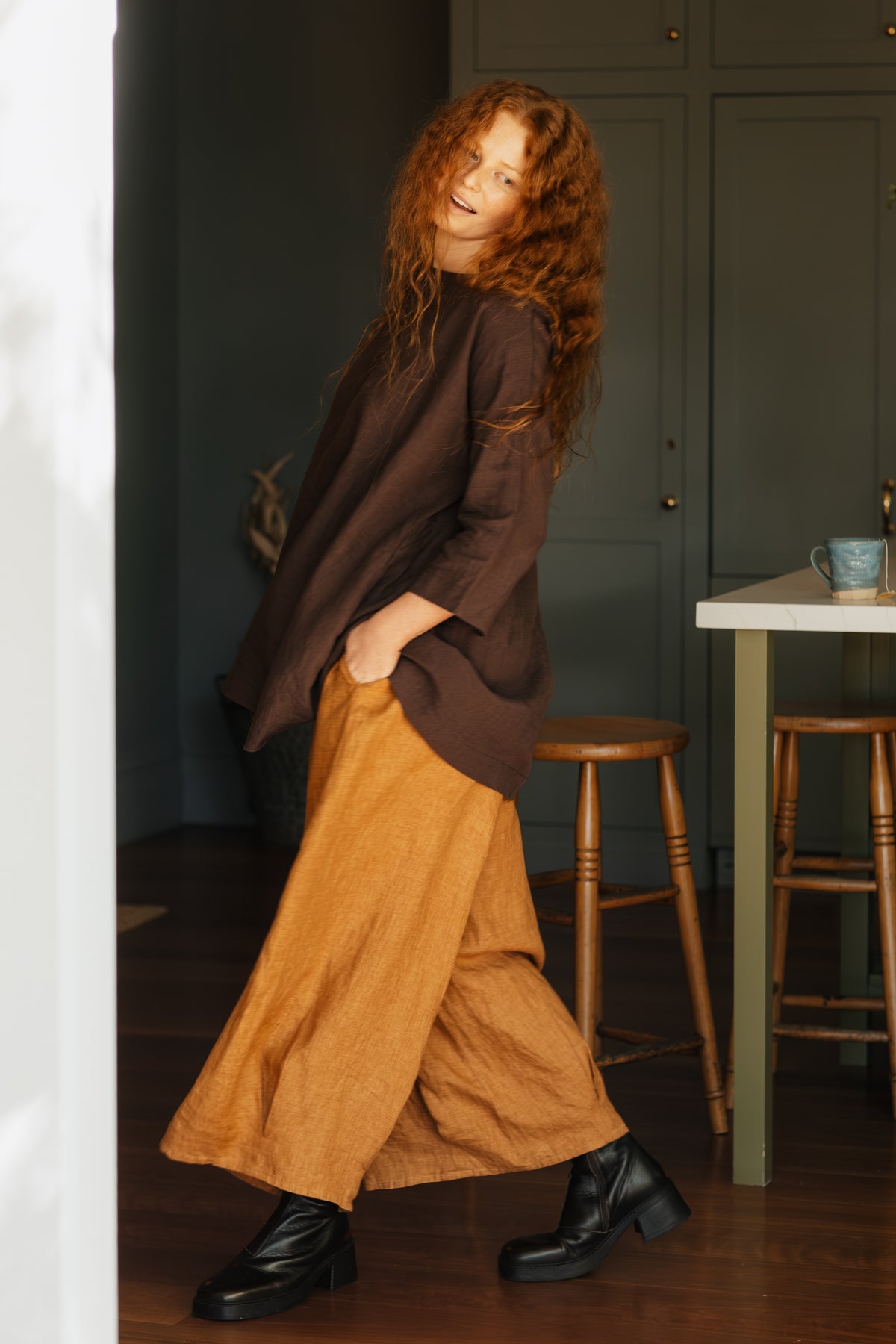 Montaigne French Linen Tunic Top Rich Brown4