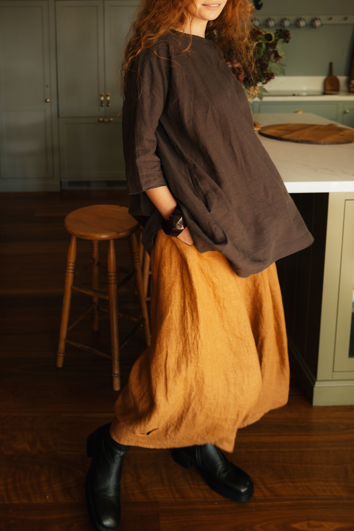 Montaigne French Linen Tunic Top Rich Brown5
