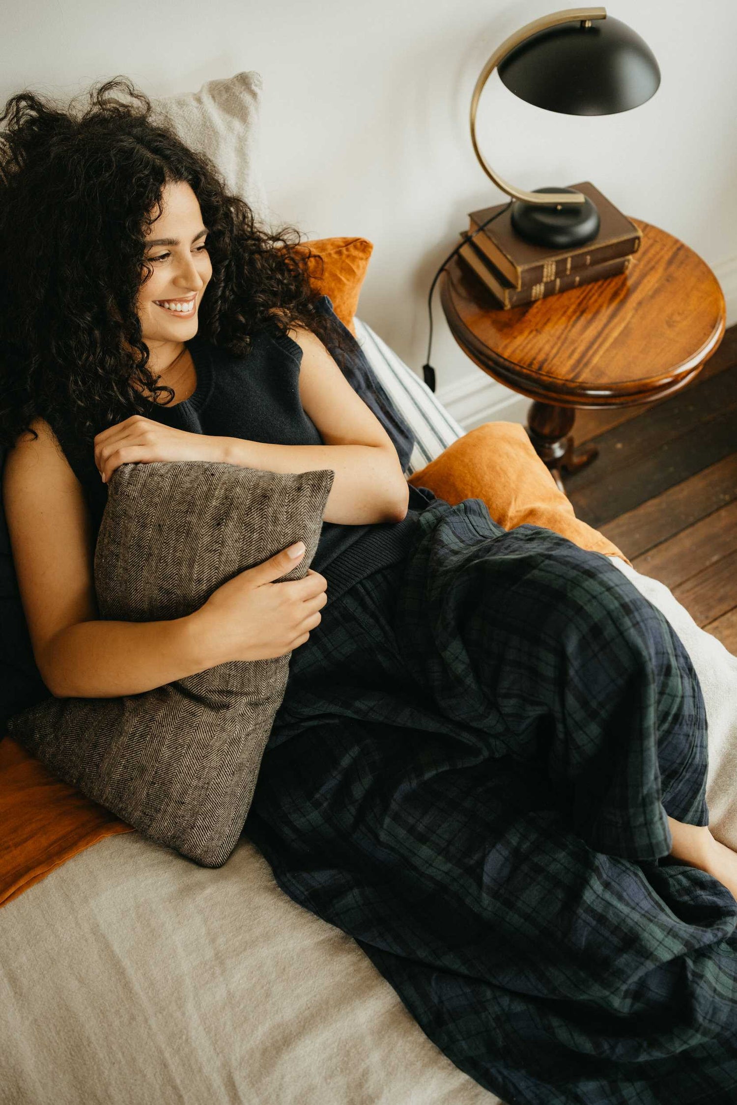 Montaigne Freya French Linen Pants Tartan Blue2