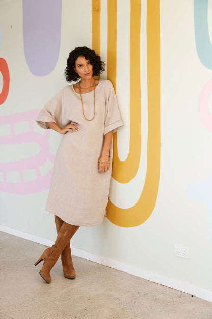 Montaigne Gaella Linen Shift Dress Natural