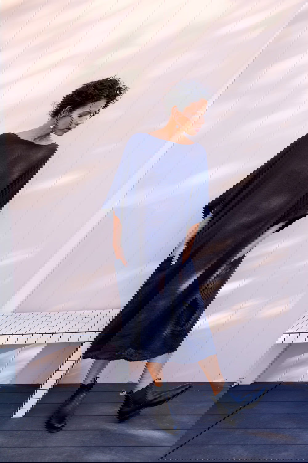 Montaigne Gaella Linen Shift Dress Navy