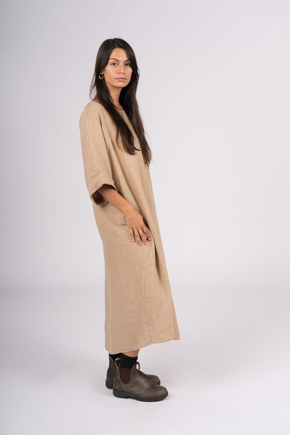 Montaigne Gaella Linen Shift Dress Ocre3