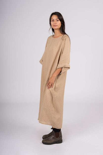 Montaigne Gaella Linen Shift Dress Ocre4