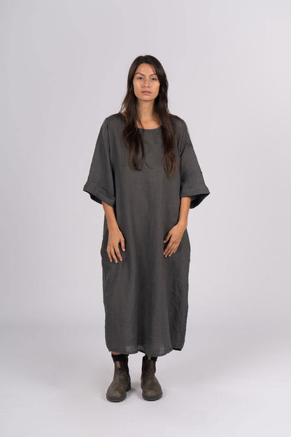 Montaigne Gaella Linen Shift Dress Petrol